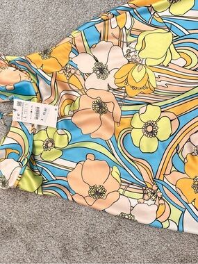 Zara Floral Mini Dress in Blue, Peach, Yellow, Green